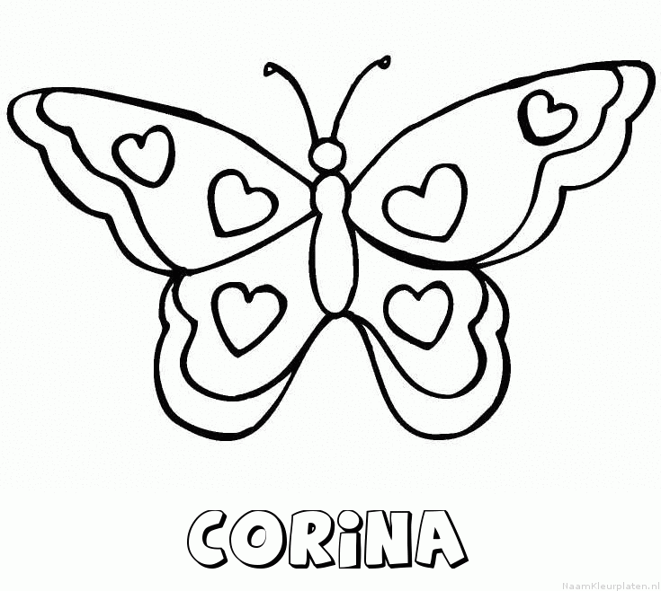 Corina vlinder hartjes kleurplaat