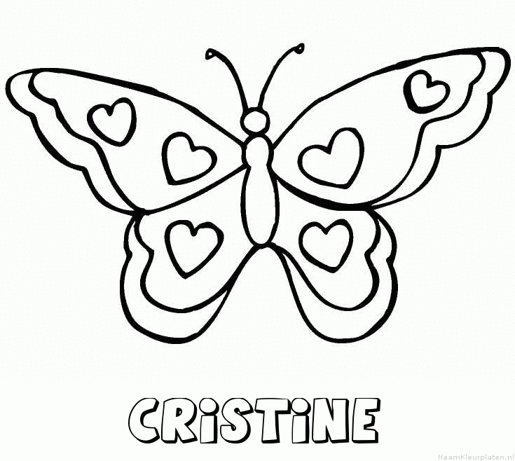 Cristine vlinder hartjes kleurplaat