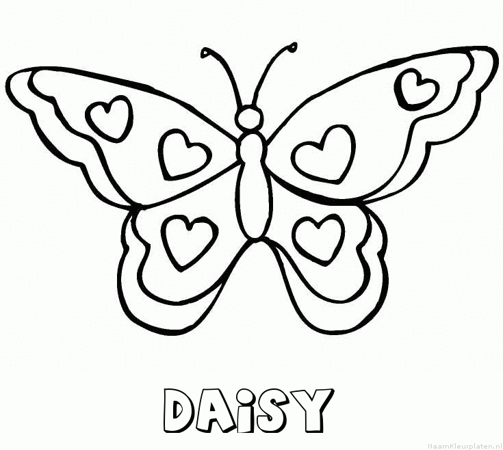 Daisy vlinder hartjes kleurplaat