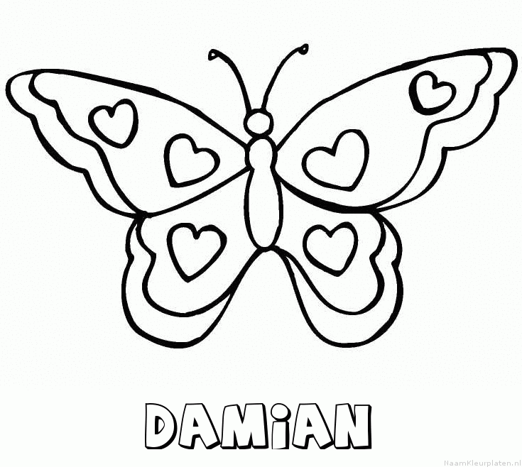 Damian vlinder hartjes kleurplaat