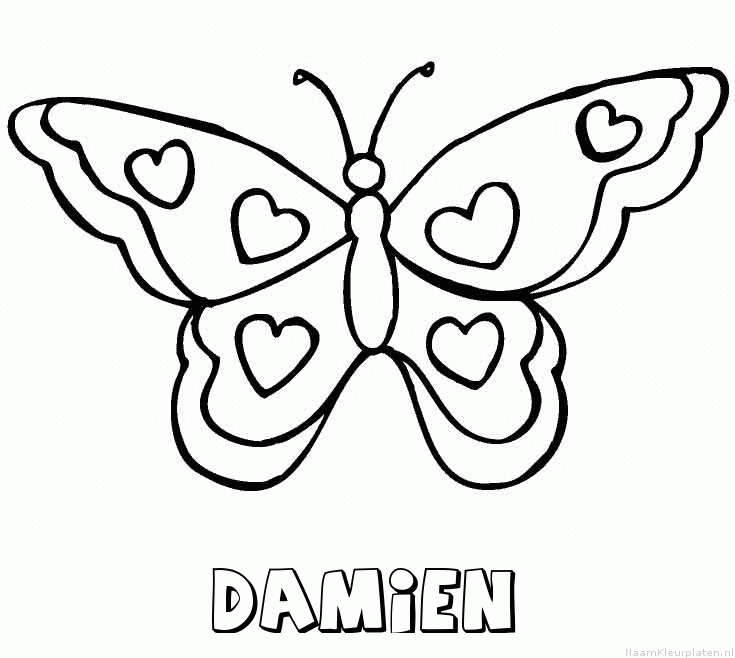 Damien vlinder hartjes kleurplaat