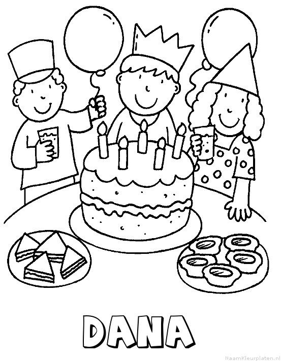 Dana verjaardagstaart kleurplaat