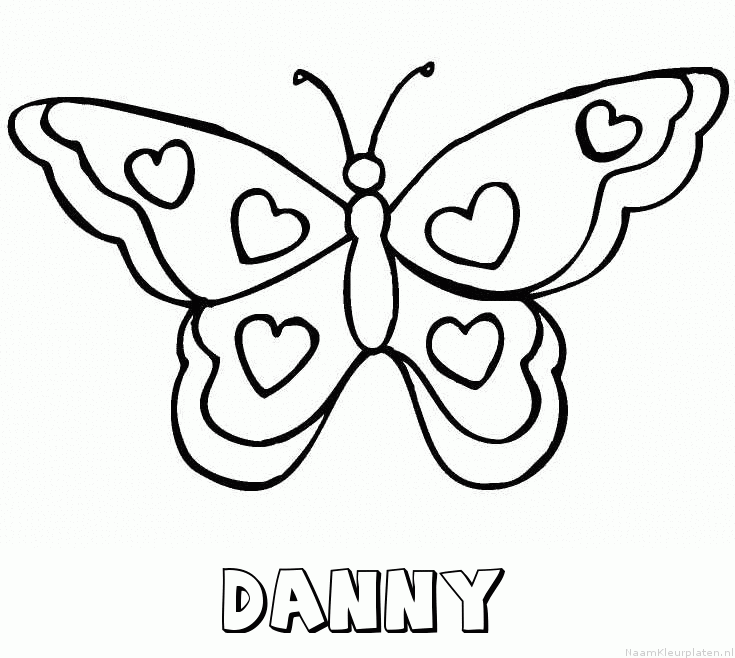 Danny vlinder hartjes kleurplaat