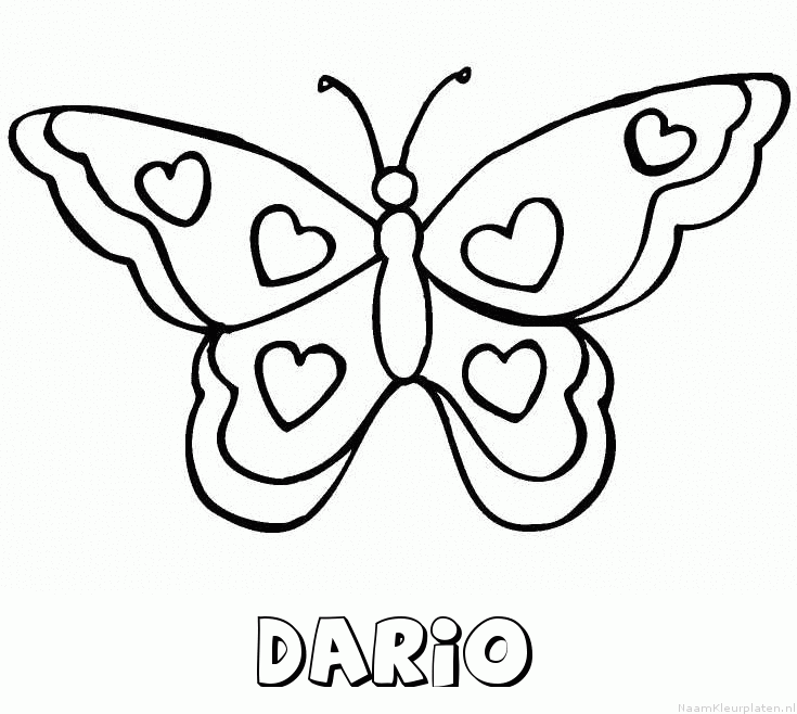 Dario vlinder hartjes kleurplaat