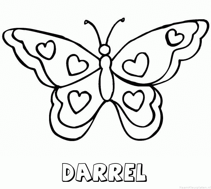 Darrel vlinder hartjes kleurplaat