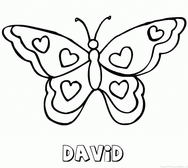 David vlinder hartjes kleurplaat