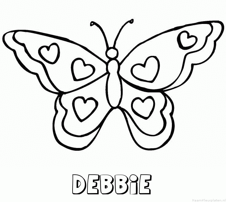 Debbie vlinder hartjes kleurplaat