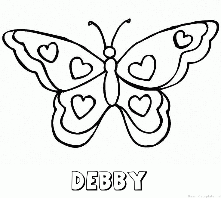 Debby vlinder hartjes kleurplaat
