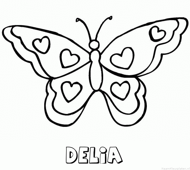 Delia vlinder hartjes kleurplaat