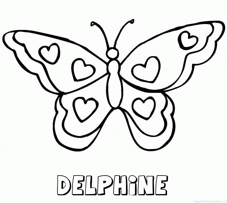 Delphine vlinder hartjes kleurplaat