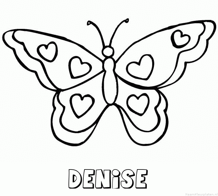 Denise vlinder hartjes kleurplaat