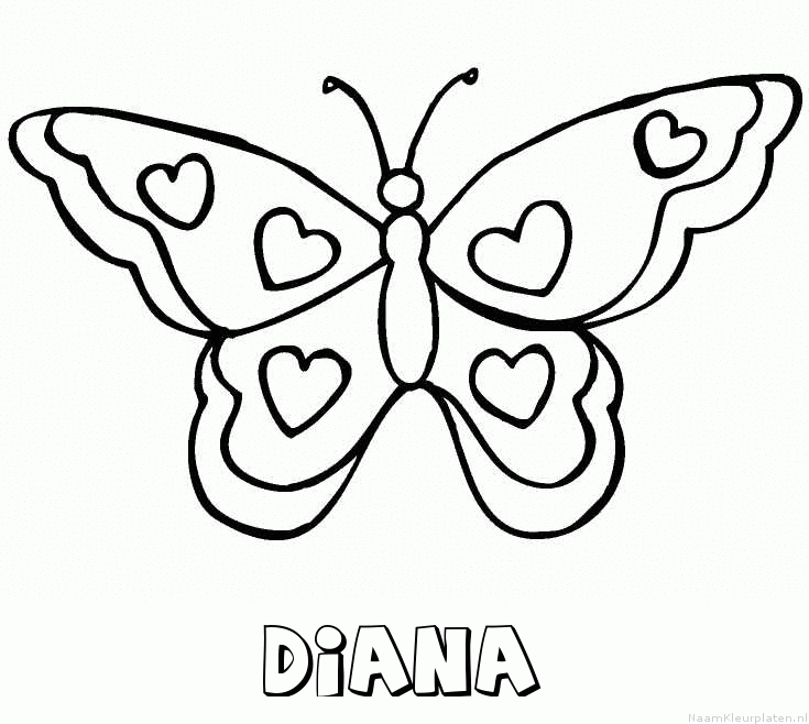 Diana vlinder hartjes kleurplaat