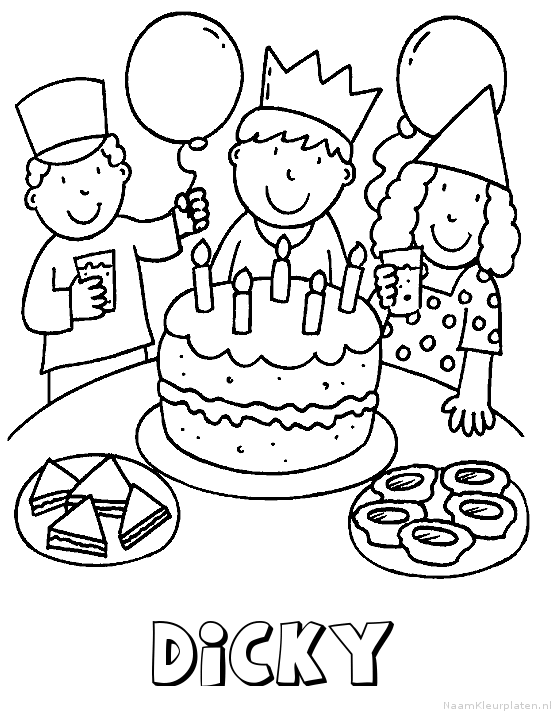 Dicky verjaardagstaart kleurplaat