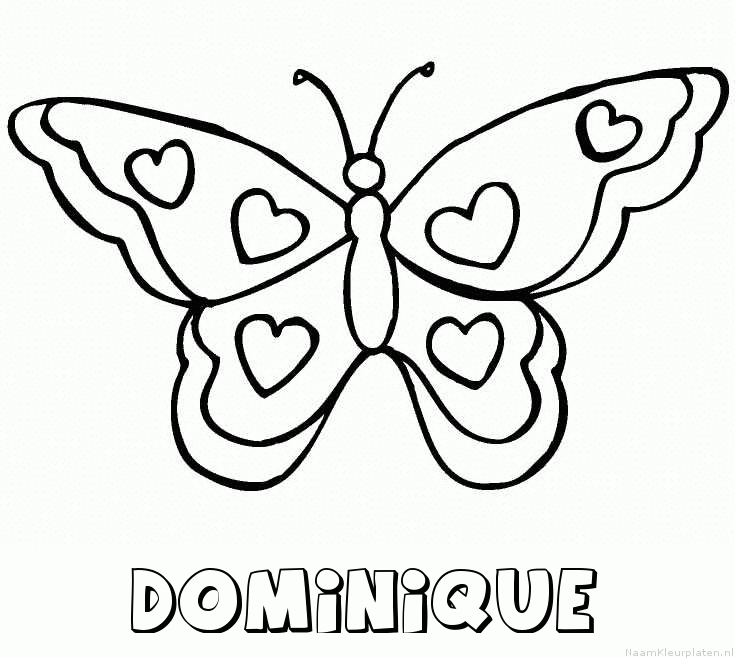 Dominique vlinder hartjes kleurplaat