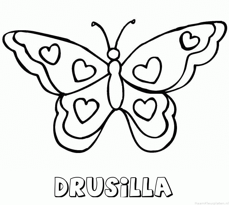 Drusilla vlinder hartjes kleurplaat