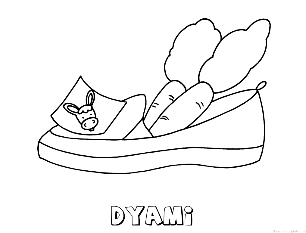 Dyami schoen zetten kleurplaat