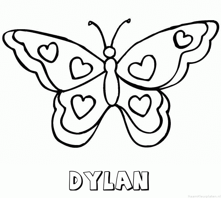 Dylan vlinder hartjes kleurplaat