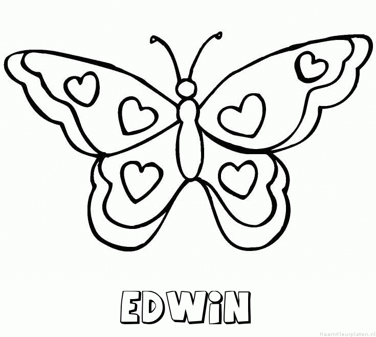 Edwin vlinder hartjes kleurplaat