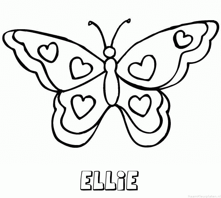 Ellie vlinder hartjes kleurplaat