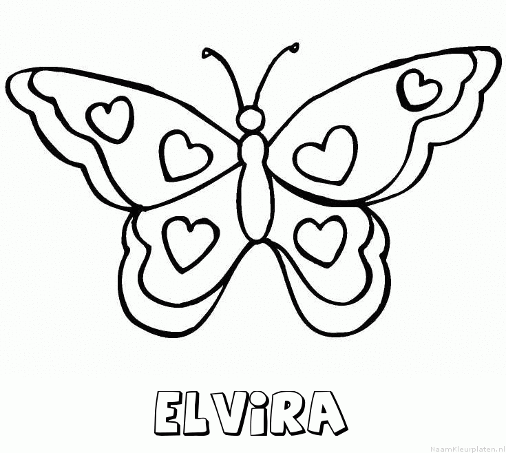 Elvira vlinder hartjes kleurplaat