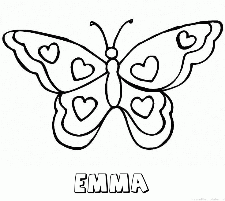 Emma vlinder hartjes kleurplaat