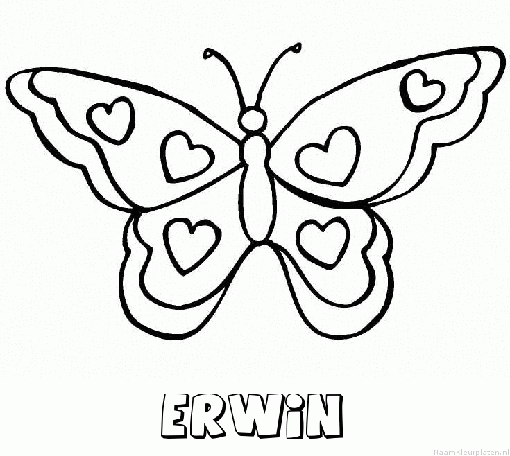 Erwin vlinder hartjes kleurplaat