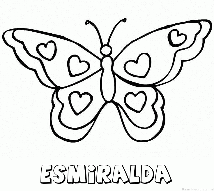 Esmiralda vlinder hartjes kleurplaat