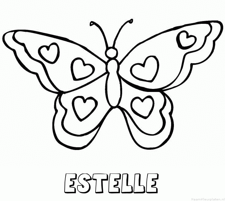 Estelle vlinder hartjes kleurplaat