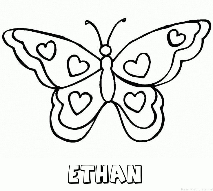 Ethan vlinder hartjes kleurplaat
