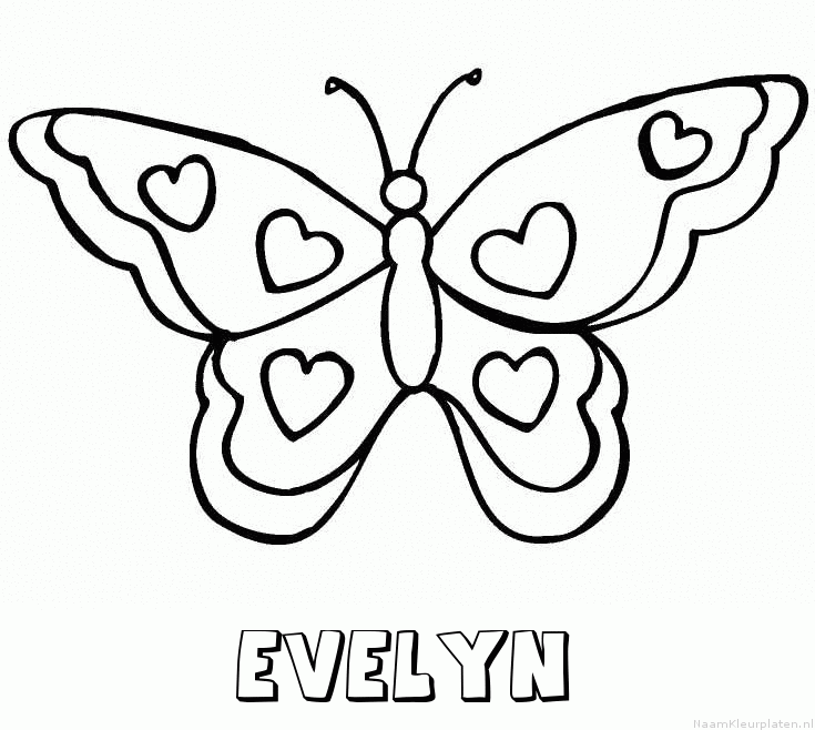 Evelyn vlinder hartjes kleurplaat