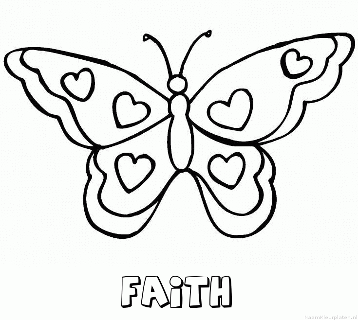 Faith vlinder hartjes kleurplaat