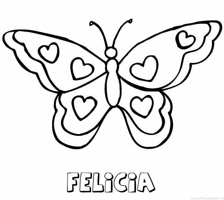 Felicia vlinder hartjes kleurplaat