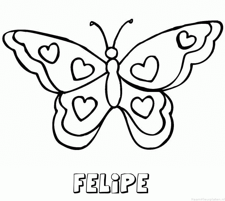 Felipe vlinder hartjes kleurplaat
