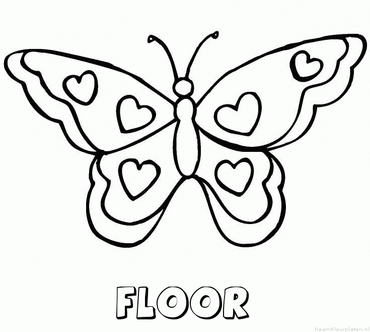 Floor vlinder hartjes kleurplaat