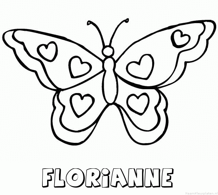 Florianne vlinder hartjes kleurplaat