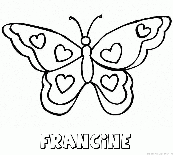 Francine vlinder hartjes kleurplaat