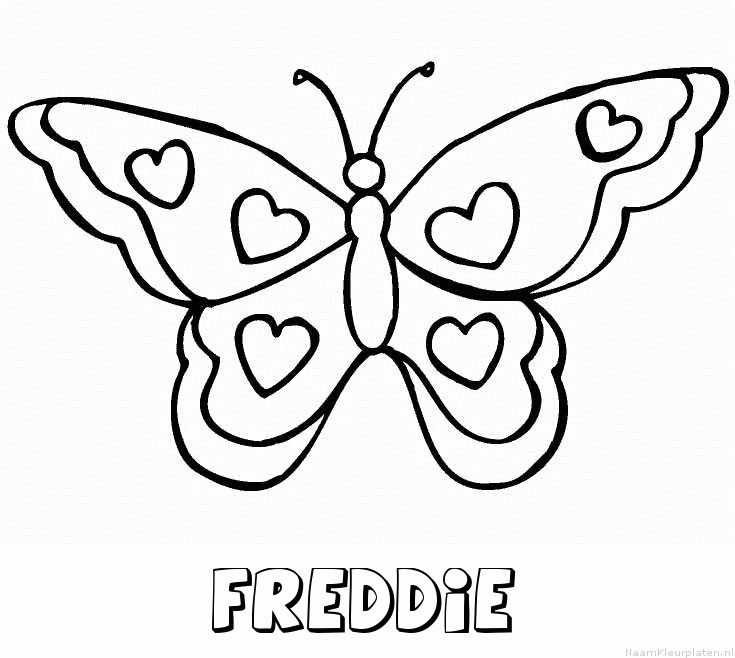 Freddie vlinder hartjes kleurplaat