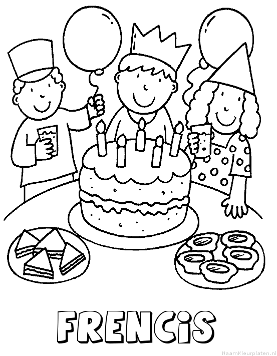 Frencis verjaardagstaart kleurplaat