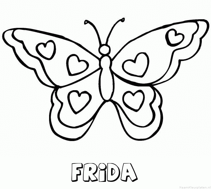 Frida vlinder hartjes kleurplaat
