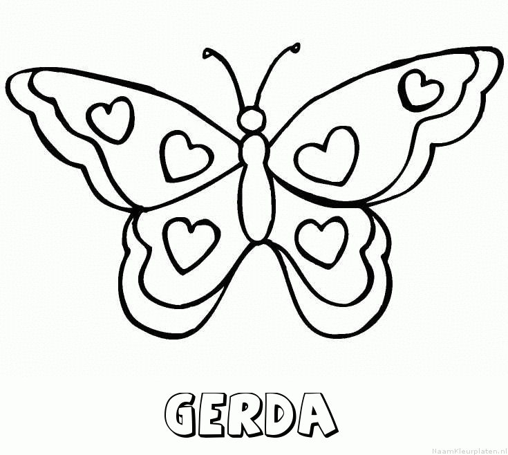Gerda vlinder hartjes kleurplaat