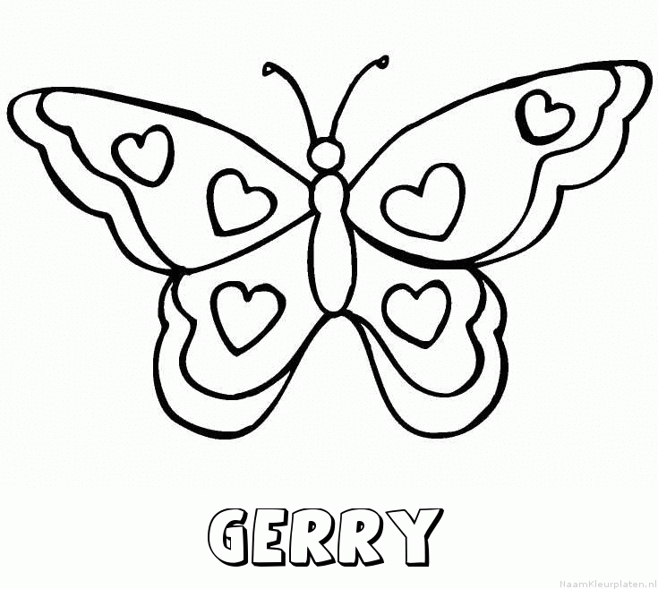 Gerry vlinder hartjes kleurplaat