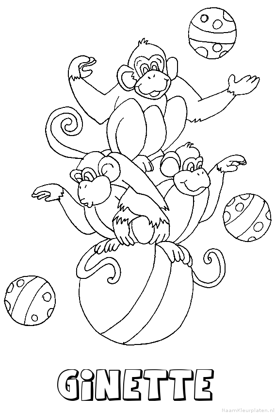 Ginette apen circus kleurplaat