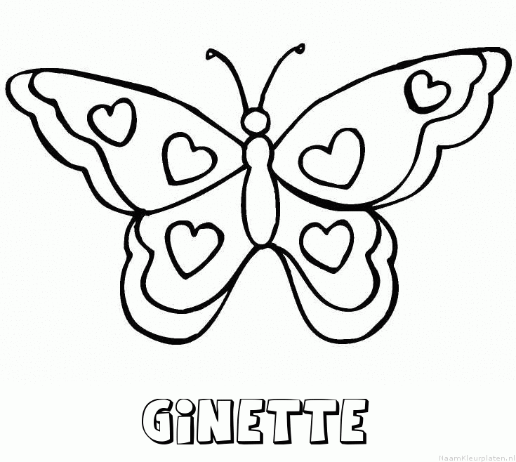 Ginette vlinder hartjes kleurplaat