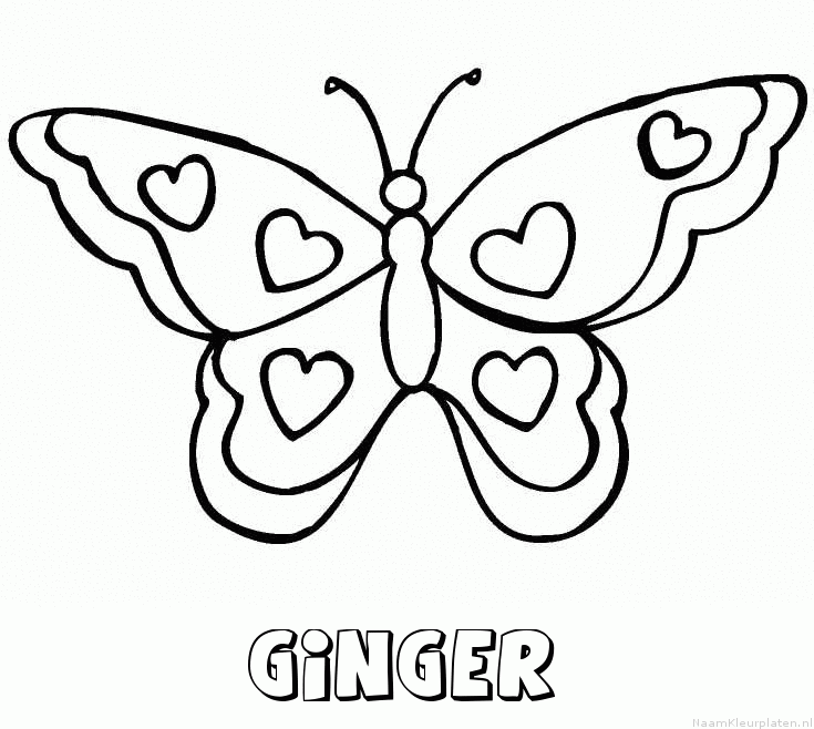 Ginger vlinder hartjes kleurplaat