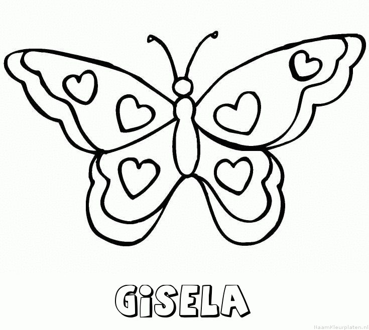 Gisela vlinder hartjes kleurplaat