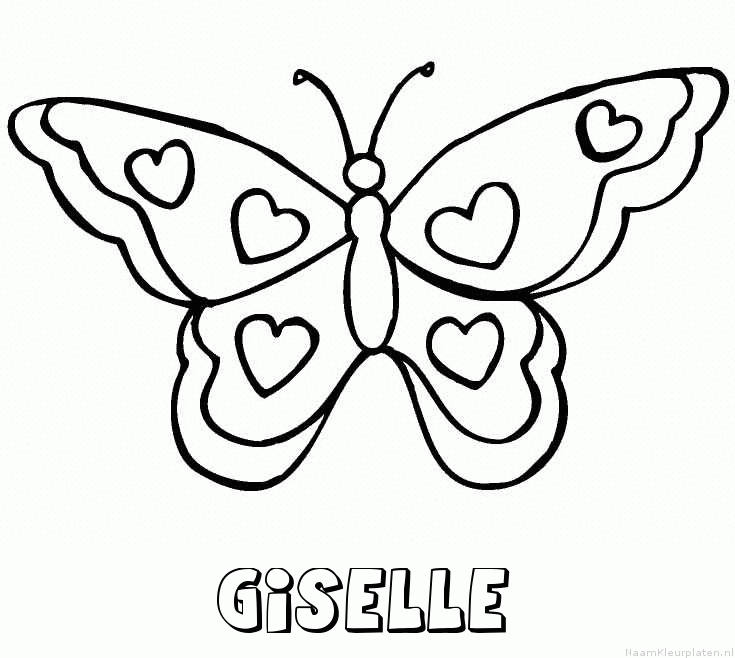 Giselle vlinder hartjes kleurplaat