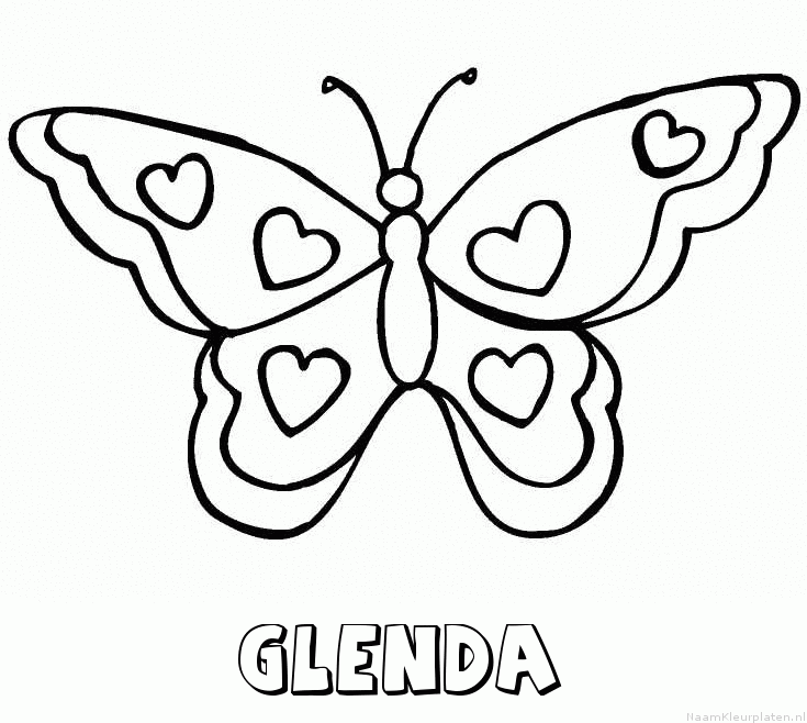 Glenda vlinder hartjes kleurplaat
