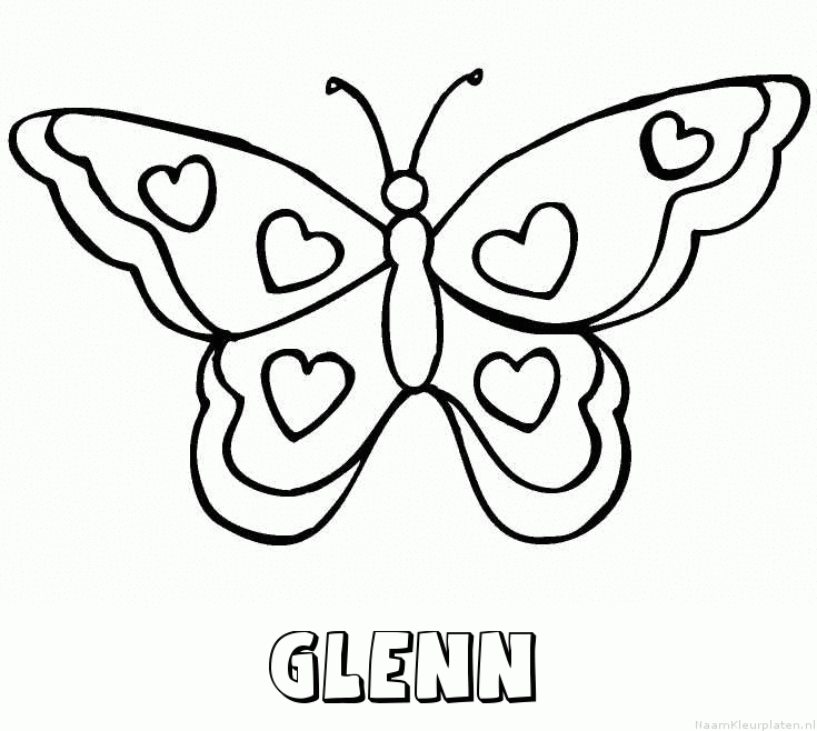 Glenn vlinder hartjes kleurplaat