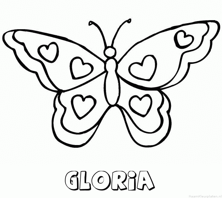 Gloria vlinder hartjes kleurplaat