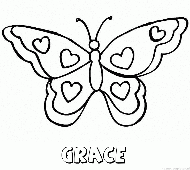Grace vlinder hartjes kleurplaat